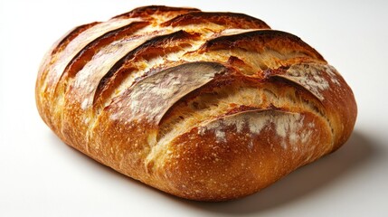 A freshly baked loaf of artisanal bread with a golden crust.