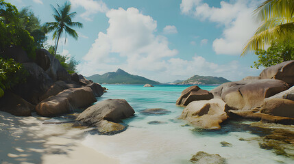 beach with palm trees. Generative AI
