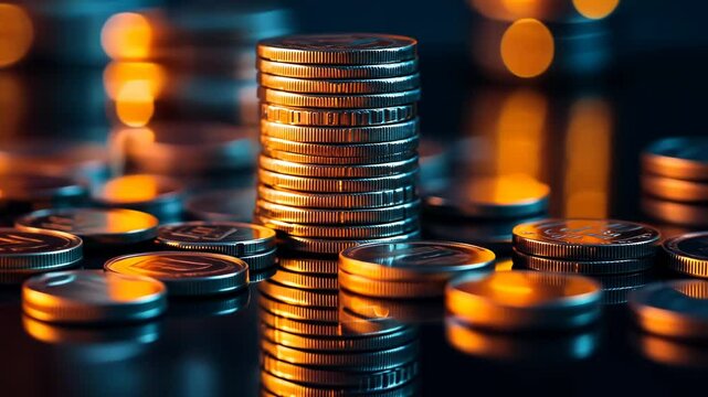 Stacked Coins in Warm Glowing Light