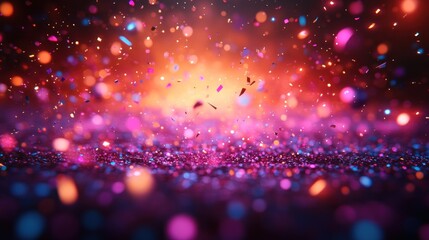 Vibrant abstract scene with colorful particles and glowing background.