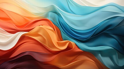 Fototapeta premium A flowing abstract design featuring vibrant, wavy fabric-like textures in warm and cool colors.
