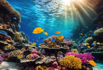 Obraz premium vibrant marine life showcased stunning sea scenery featuring colorful underwater ecosystem elements, ocean, aquatic, biodiversity, coral, reefs, fish, flora