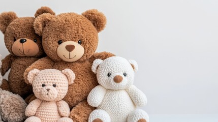 Obraz premium Cute Plush Teddy Bears Sitting Together on White Background
