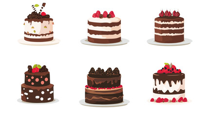Dessert, cake isometric flat icon collection birthday fruit cakes vector illustration set