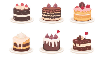 Dessert, cake isometric flat icon collection birthday fruit cakes vector illustration set