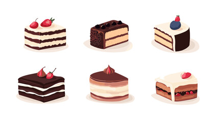 Dessert, cake isometric flat icon collection birthday fruit cakes vector illustration set