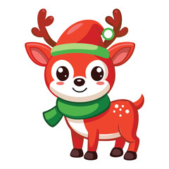 Obraz premium Christmas Cute Adorable Cartoon Reindeer In Festive Holiday Designs, Illustration of a Cute Christmas Reindeer in Festive Costume