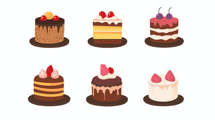 Dessert, cake isometric flat icon collection birthday fruit cakes vector illustration set