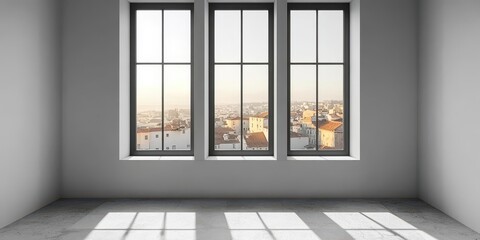 Modern White Kitchen Interior with Scenic Windows