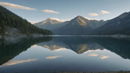 Mountain lake with calm mirrorlike reflections