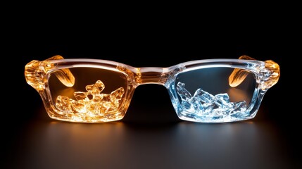 Abstract Glasses with Ice Crystals  Cold and Hot  Light and Dark