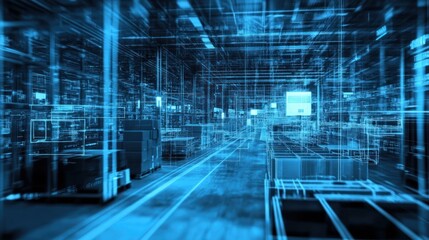 Obraz premium Digital twin warehouses offering real-time mirroring of inventory and layout, improving response times
