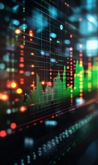 Close-up of a Computer Screen Displaying Green and Red Data Patterns