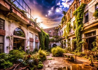 Fototapeta premium Virgo-themed urban exploration captures the essence of abandoned spaces and vibrant street art, revealing hidden stories through photography in