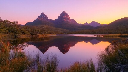 Serene Sunset Over Rugged Mountain Peaks