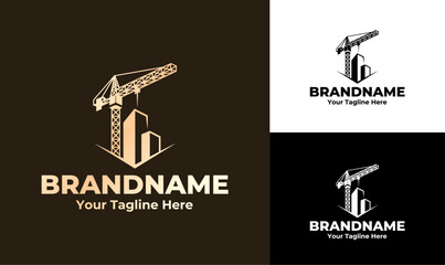 Construction Logo with Crane and Building Icon for Development and Engineering Branding