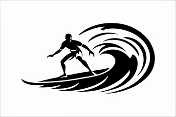 Surfer Riding Wave Silhouette Vector