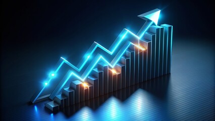 Wavy Up Arrow Growth Graph in Isometric View for Business Progress Analysis and Statistics Visualization