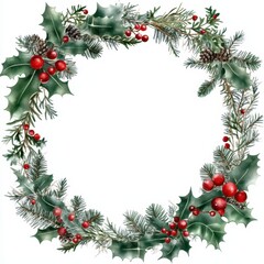 Festive Christmas Floral Frame on White Background