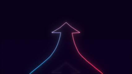 3d render, abstract minimalist geometric background. Colorful neon ascending Up arrow, linear sign