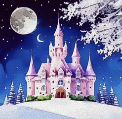 Obraz premium Castle . Illustration painted with oil paint for printing on wall decorations and covers