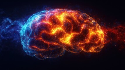 A vibrant, glowing brain illustration symbolizing creativity and thought.