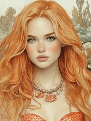 Fototapeta premium A Portrait of a Young Woman with Red Hair and Freckles
