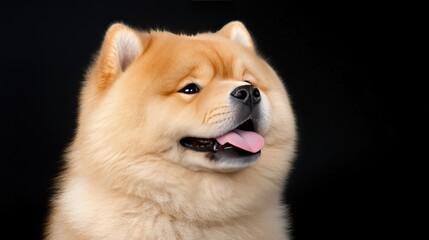 Adorable Fluffy Chow Chow Dog Looking Up With Tongue Out