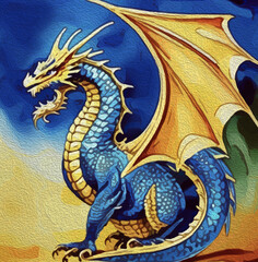 Fototapeta premium Dragon . Chinese banner, happy new year poster. Oil painting