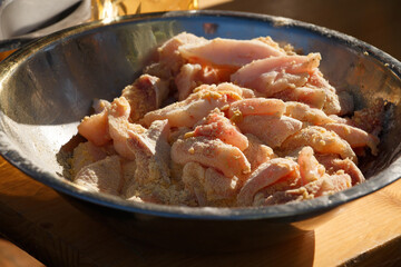 fish pieces prepared for frying