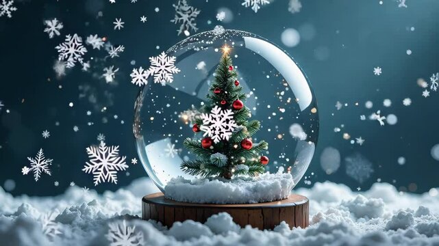 The snow globe with Christmas tree inside. Christmas themed background - Powered by Adobe