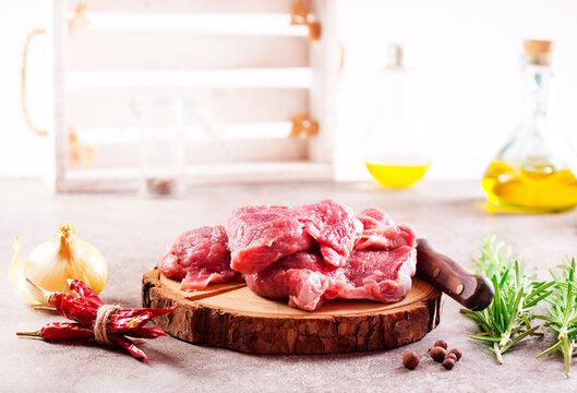 raw beaf on a light table.