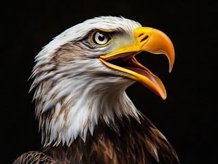 Obraz premium A bald eagle with its mouth open and its beak open
