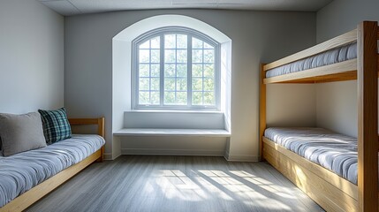 Cozy Residential Bedroom with Minimalist Design and Functional Spaces.