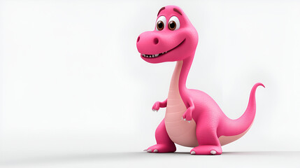 cute little pink dinosaur isolated on white background, beautiful pink dinosaur with smiley face on big eyes on white background ,  icon cute Dino Funny pink Dinosaur baby 