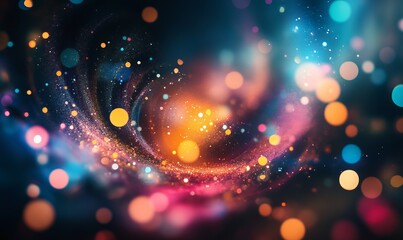 Abstract light swirl with vibrant colors and bokeh effect, perfect for backgrounds, designs, and artistic projects