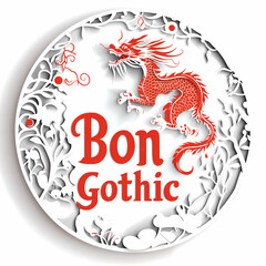 Elegant Paper Cut Design: 'Bon Gothic' Text and Dragon Symbol for Chinese New Year"
A striking vector illustration featuring traditional patterns and a vibrant red color scheme on a 4k, Generative AI.