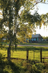 View of an old Russian village in Siberia in early autumn