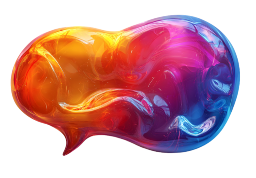 3D Holographic Rainbow Speech Bubble Icon on Transparent Background