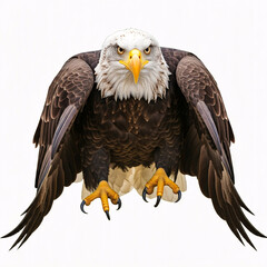 Obraz premium A majestic Bald Eagle with its wings spread wide, looking directly at the camera