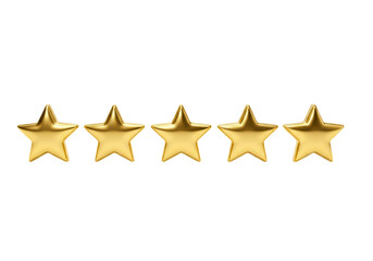 Five golden stars arranged in a row symbolize excellence and high rating for reviews or evaluations