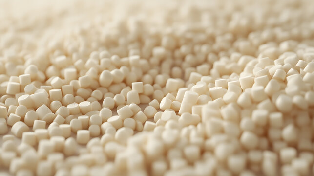 Beige Plastic pellets Background Close-up Plastic granules Polymer plastic beads resin polymer, industrial masterbatch