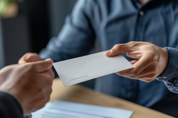 Good job, asian manager man giving financial reward in an envelope, business letter extra salary to company employee, caucasian male worker office hand received premium bonus, getting, Generative AI