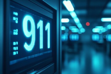 Fototapeta premium Modern Emergency Response Center: High-Tech 911 Operations Room with Digital Display