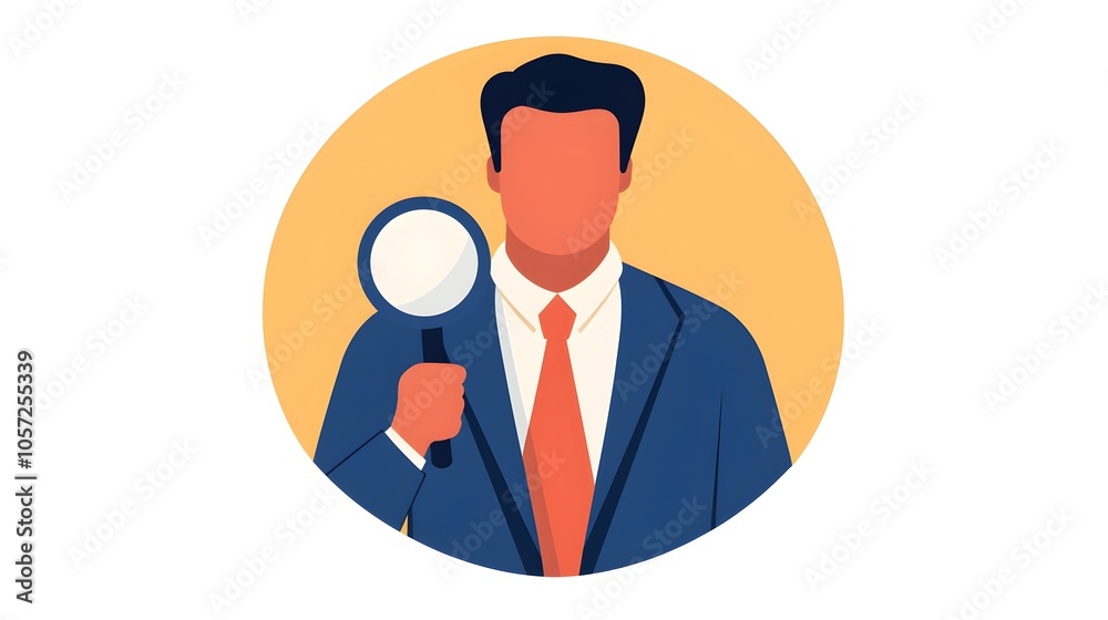 Poster detailed risk management analysis concept represented by a magnifying glass icon in pastel colored f