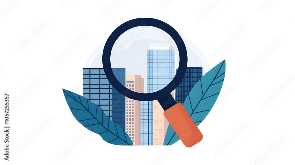 Poster magnifying glass icon representing risk management financial consulting and business analytics servi