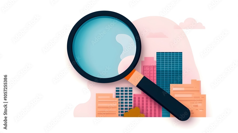 Poster risk management line icon magnifying glass flat design inspection theme pixel perfect editable strok