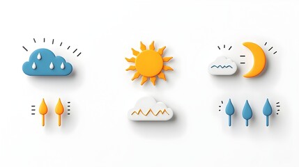 Bright and Minimalist Weather Icons with Dual Color Palette for Modern Design Projects  Simple and clean of a sun moon and clouds in a modern