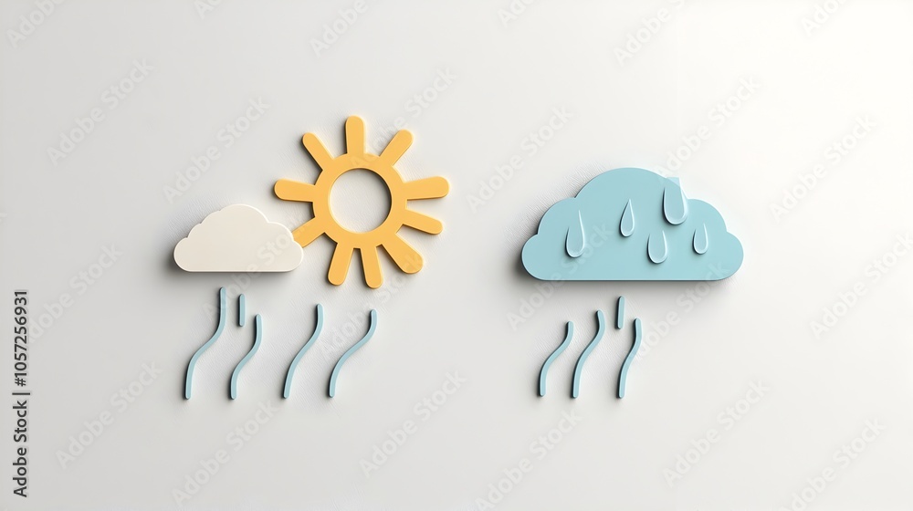 Aufkleber Beautifully designed weather symbols in a subtle muted color palette showcasing rain wind and fog elements in an elegant minimalist style for various digital applications such as user interfaces