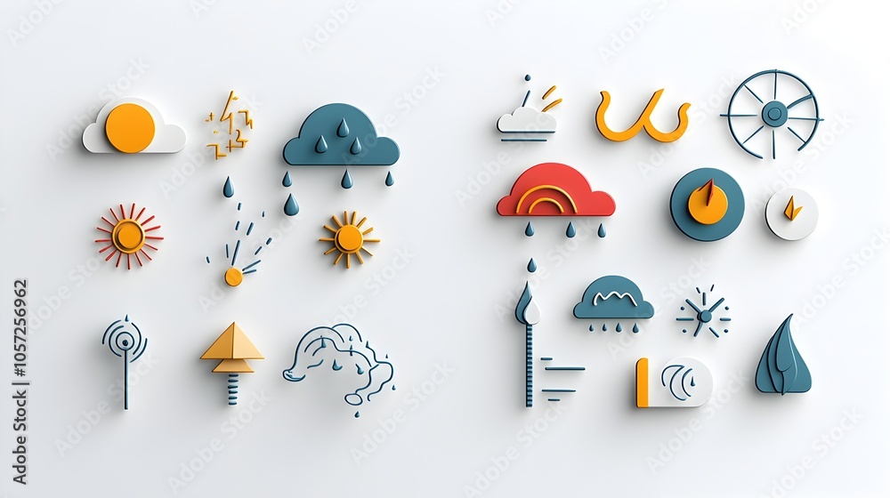 Aufkleber Elegant and Minimalist Weather Symbols Designed in Soft Muted Color Tones for Digital Use Such as Weather Apps Websites and Interfaces